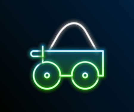 Glowing neon line Wooden four-wheel cart with hay icon isolated on black background. Colorful outline concept. Vectorのイラスト素材