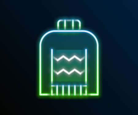 Glowing neon line Christmas sweater with norwegian ornaments and holidays decorations icon isolated on black background. Knitted winter jumper. Colorful outline concept. Vectorのイラスト素材