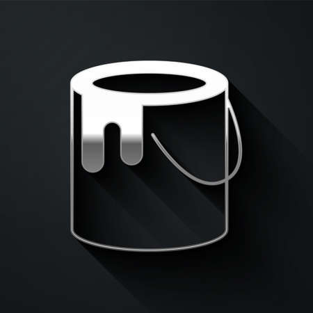 Silver Paint bucket icon isolated on black background. Long shadow style. Vectorのイラスト素材