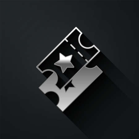 Silver Cinema ticket icon isolated on black background. Long shadow style. Vector