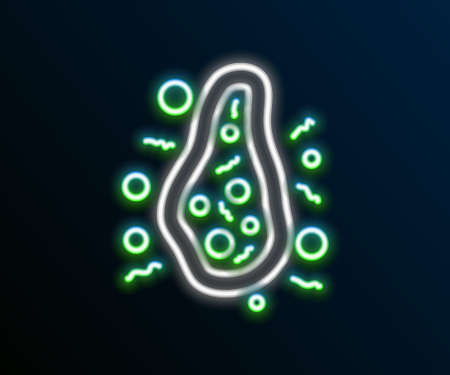 Glowing neon line Bacteria icon isolated on black background. Bacteria and germs, microorganism...