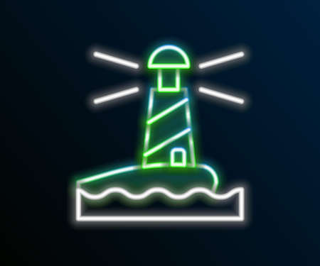 Glowing neon line Lighthouse icon isolated on black background. Colorful outline concept. Vectorのイラスト素材