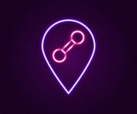 Glowing neon line Location gym icon isolated on black background. Colorful outline concept. Vectorのイラスト素材