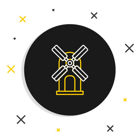 Line Wind turbine icon isolated on white background. Wind generator sign. Windmill for electric power production. Colorful outline concept. Vectorのイラスト素材