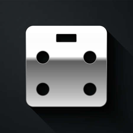 Silver Smart bathroom scales icon isolated on black background. Weight measure equipment. Internet of things concept with wireless connection. Long shadow style. Vectorのイラスト素材