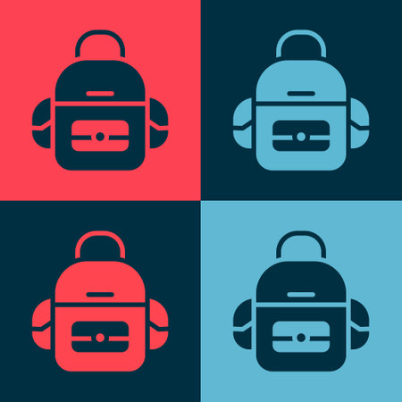 Pop art School backpack icon isolated on color background. Vectorのイラスト素材