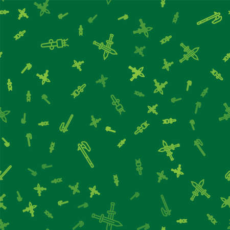 Set line Torch flame, Medieval axe and Crossed medieval sword on seamless pattern. Vectorのイラスト素材