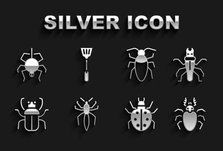 Set Spider, Termite, Beetle deer, Mite, Stink bug, Cockroach, and Fly swatter icon. Vectorのイラスト素材