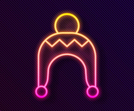 Glowing neon line Winter hat icon isolated on black background. Vectorのイラスト素材