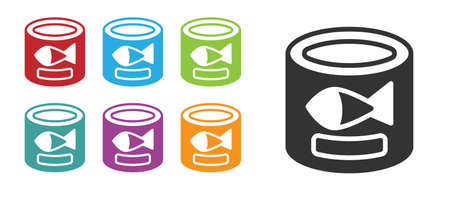 Black Canned fish icon isolated on white background. Set icons colorful. Vectorのイラスト素材