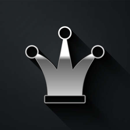 Silver Joker playing card icon isolated on black background. Jester hat with bells. Casino gambling. Long shadow style. Vectorのイラスト素材