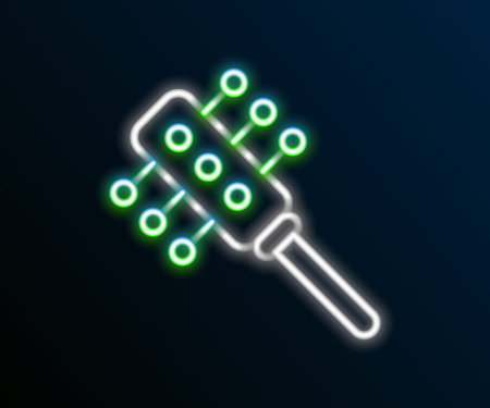 Glowing neon line Hairbrush icon isolated on black background. Comb hair sign. Barber symbol. Colorful outline concept. Vectorのイラスト素材