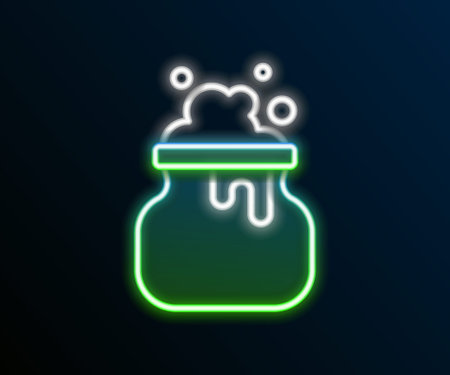 Glowing neon line Witch cauldron icon isolated on black background. Happy Halloween party. Colorful outline concept. Vectorのイラスト素材