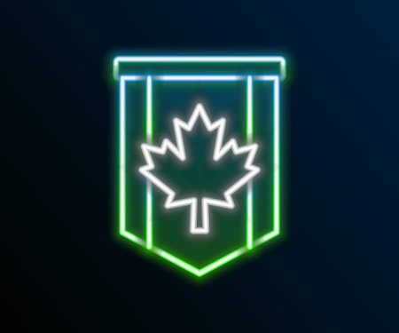 Glowing neon line Pennant flag of Canada icon isolated on black background. North America country flag. Colorful outline concept. Vectorのイラスト素材