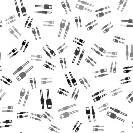 Black USB cable cord icon isolated seamless pattern on white background. Connectors and sockets for PC and mobile devices. Vectorのイラスト素材