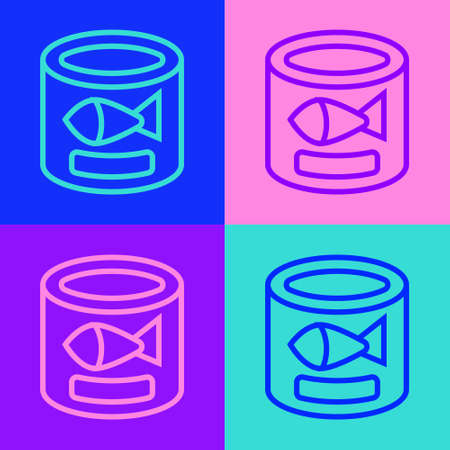 Pop art line Canned fish icon isolated on color background. Vectorのイラスト素材