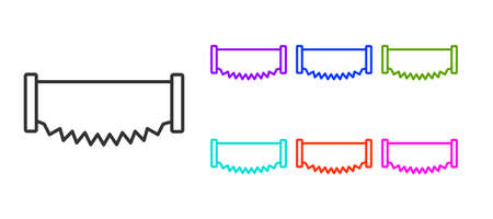 Black line Two-handed saw icon isolated on white background. Set icons colorful. Vectorのイラスト素材