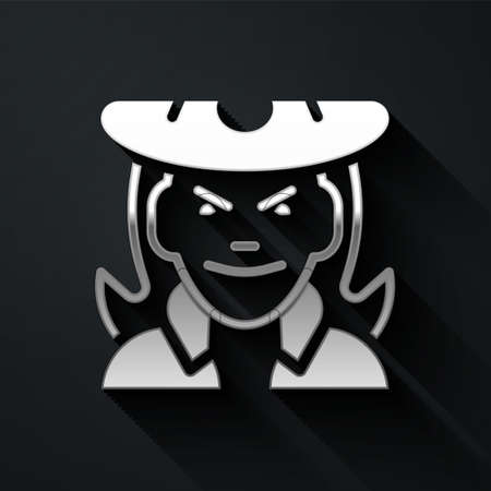 Silver Witch icon isolated on black background. Happy Halloween party. Long shadow style. Vectorのイラスト素材