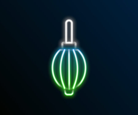 Glowing neon line Dust blower icon isolated on black background. Air duster. Lens cleaner. Camera sensor cleaning. Colorful outline concept. Vector.のイラスト素材