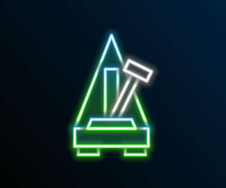 Glowing neon line Classic Metronome with pendulum in motion icon isolated on black background. Equipment of music and beat mechanism. Colorful outline concept. Vectorのイラスト素材