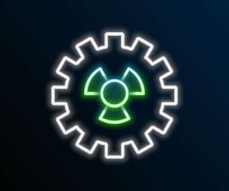 Glowing neon line Radioactive icon isolated on black background. Radioactive toxic symbol. Radiation hazard sign. Colorful outline concept. Vectorのイラスト素材
