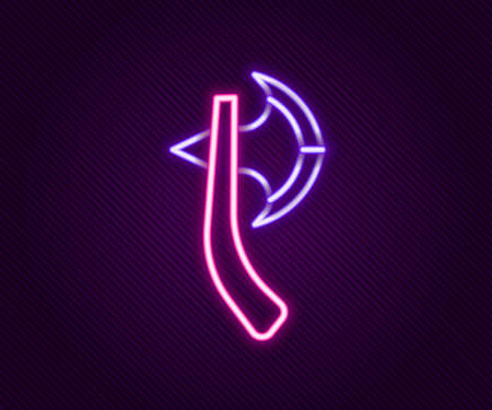 Glowing neon line Wooden axe icon isolated on black background. Lumberjack axe. Happy Halloween party. Colorful outline concept. Vectorのイラスト素材