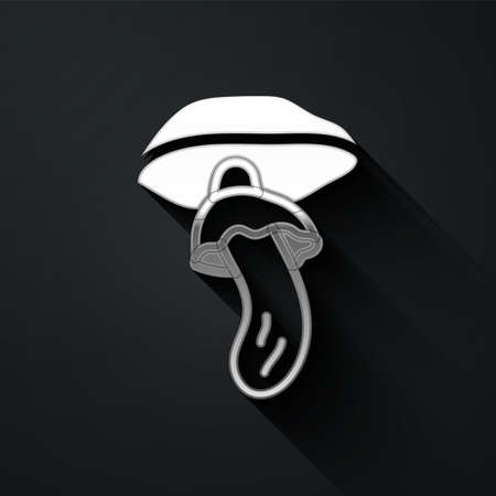 Silver Psilocybin mushroom icon isolated on black background. Psychedelic hallucination. Long shadow style. Vectorのイラスト素材