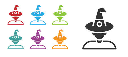 Black Witch icon isolated on white background. Happy Halloween party. Set icons colorful. Vectorのイラスト素材