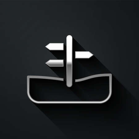 Silver Road traffic sign. Signpost icon isolated on black background. Pointer symbol. Isolated street information sign. Direction sign. Long shadow style. Vectorのイラスト素材