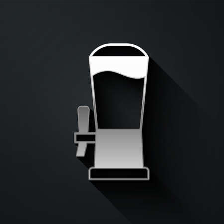 Silver Beer tap icon isolated on black background. Long shadow style. Vectorのイラスト素材