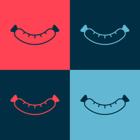 Pop art Sausage icon isolated on color background. Grilled sausage and aroma sign. Vectorのイラスト素材