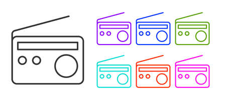 Black line Radio with antenna icon isolated on white background. Set icons colorful. Vectorのイラスト素材