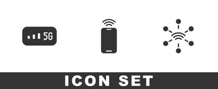 Set 5G wireless internet, Mobile with wifi and Network icon. Vectorのイラスト素材