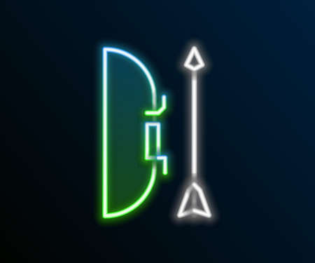 Glowing neon line Bow and arrow in quiver icon isolated on black background. Colorful outline concept. Vectorのイラスト素材