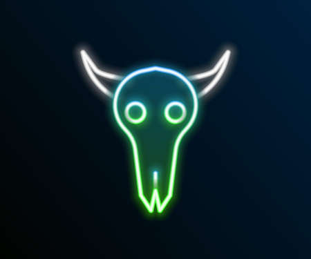Glowing neon line Buffalo skull icon isolated on black background. Colorful outline concept. Vectorのイラスト素材