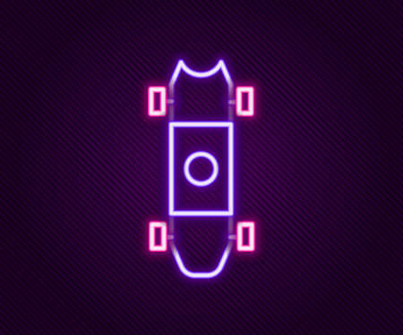 Glowing neon line Longboard or skateboard cruiser icon isolated on black background. Extreme sport. Sport equipment. Colorful outline concept. Vectorのイラスト素材