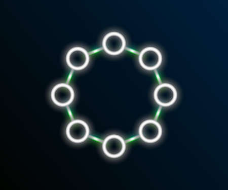 Glowing neon line Chemical formula icon isolated on black background. Abstract hexagon for innovation medicine, health, research and science. Colorful outline concept. Vectorのイラスト素材