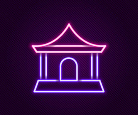 Glowing neon line Traditional chinese house icon isolated on black background. Colorful outline concept. Vectorのイラスト素材