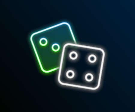 Glowing neon line Game dice icon isolated on black background. Casino gambling. Colorful outline concept. Vectorのイラスト素材