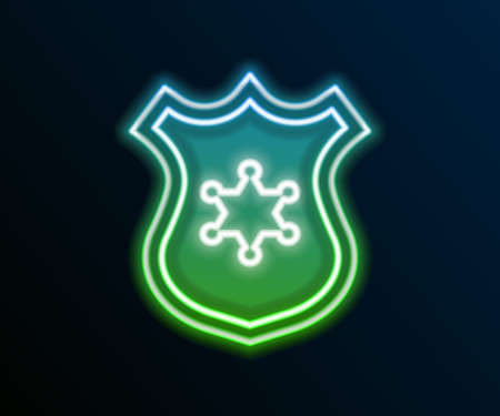 Glowing neon line Police badge icon isolated on black background. Sheriff badge sign. Colorful outline concept. Vectorのイラスト素材