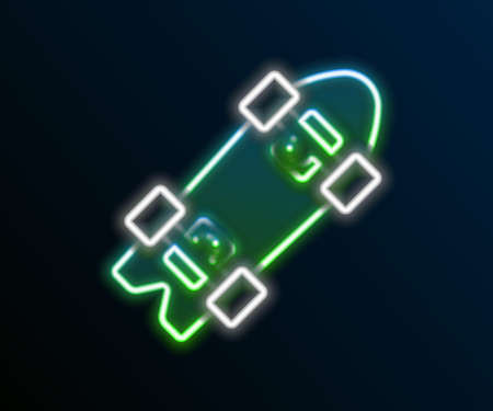 Glowing neon line Longboard or skateboard cruiser icon isolated on black background. Extreme sport. Sport equipment. Colorful outline concept. Vectorのイラスト素材