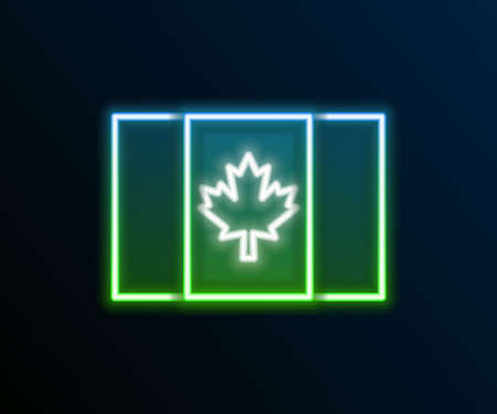 Glowing neon line Flag of Canada icon isolated on black background. North America country flag on flagpole. Colorful outline concept. Vectorのイラスト素材