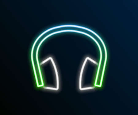 Glowing neon line Noise canceling headphones icon isolated on black background. Headphones for ear protection from noise. Colorful outline concept. Vectorのイラスト素材