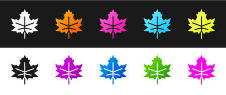 Set Leaf icon isolated on black and white background. Leaves sign. Fresh natural product symbol. Vectorのイラスト素材