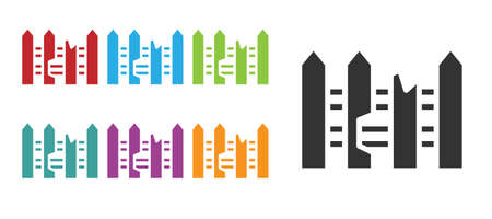 Black Garden fence wooden icon isolated on white background. Set icons colorful. Vectorのイラスト素材