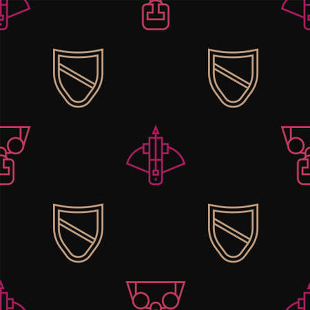 Set line Medieval knight, Shield and Battle crossbow with arrow on seamless pattern. Vectorのイラスト素材