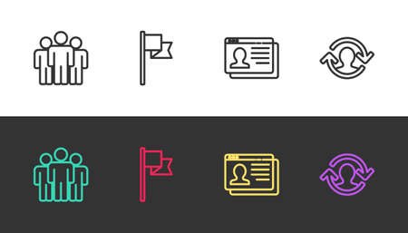 Set line Users group, Location marker, Resume and Human resources on black and white. Vectorのイラスト素材
