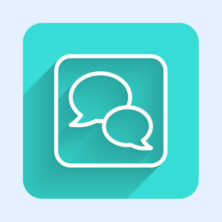 White line Speech bubble chat icon isolated with long shadow. Message icon. Communication or comment chat symbol. Green square button. Vectorのイラスト素材