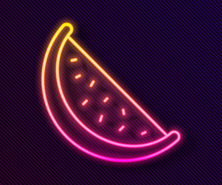 Glowing neon line Watermelon icon isolated on black background. Vectorのイラスト素材