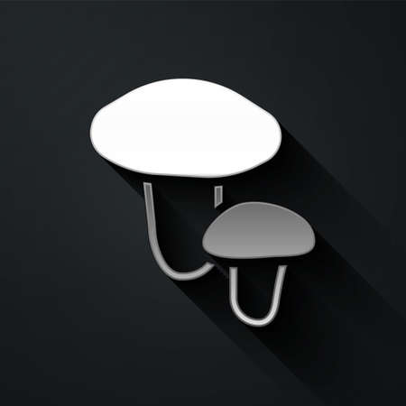Silver Mushroom icon isolated on black background. Long shadow style. Vectorのイラスト素材